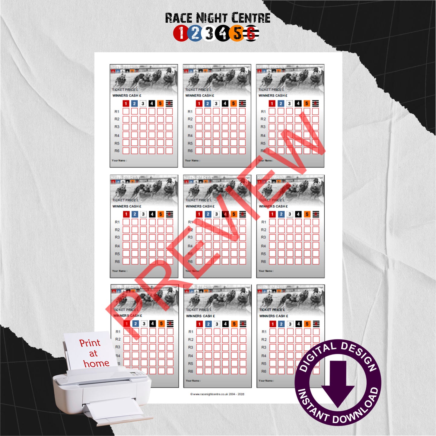 Race Night Fund Raising Support Sheets Print at Home Jackpot Lottery