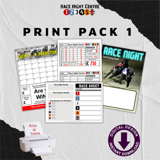 Race Night Fund Raising Support Sheets Print at Home Printables Bundle 1