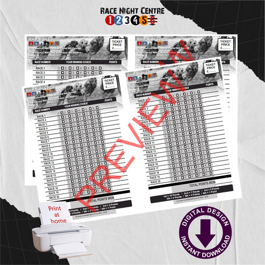 Race Night Fund Raising Support Sheets Print at Home Pick Sheet 20 Races A5