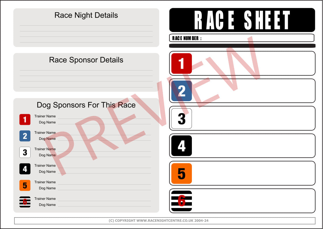 Kit 13 Extra - 9 Medium Distance Races + Printables - Greyhound Race Night Fund Raising