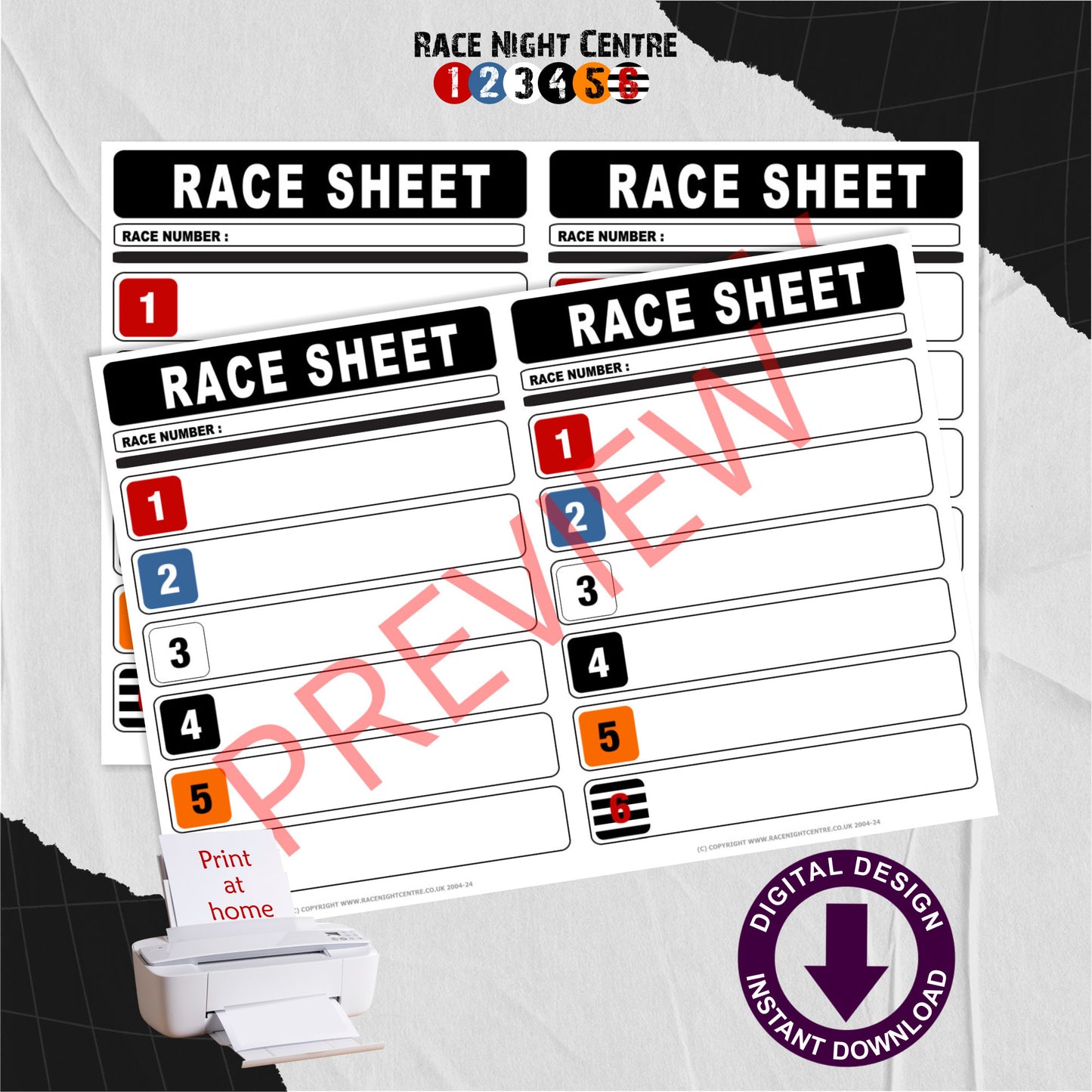 Race Night Fund Raising Support Sheets Print at Home Race Sheet A5